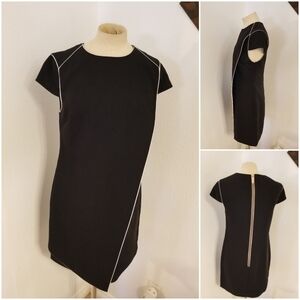 Ted Baker London Sz 1/ US 4 Dress Faux Wrap Crewneck Black White Trim Classic